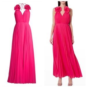 NWT Milly Womens Open Back Halter Evie Pleated Maxi Dress Pink Size 4
